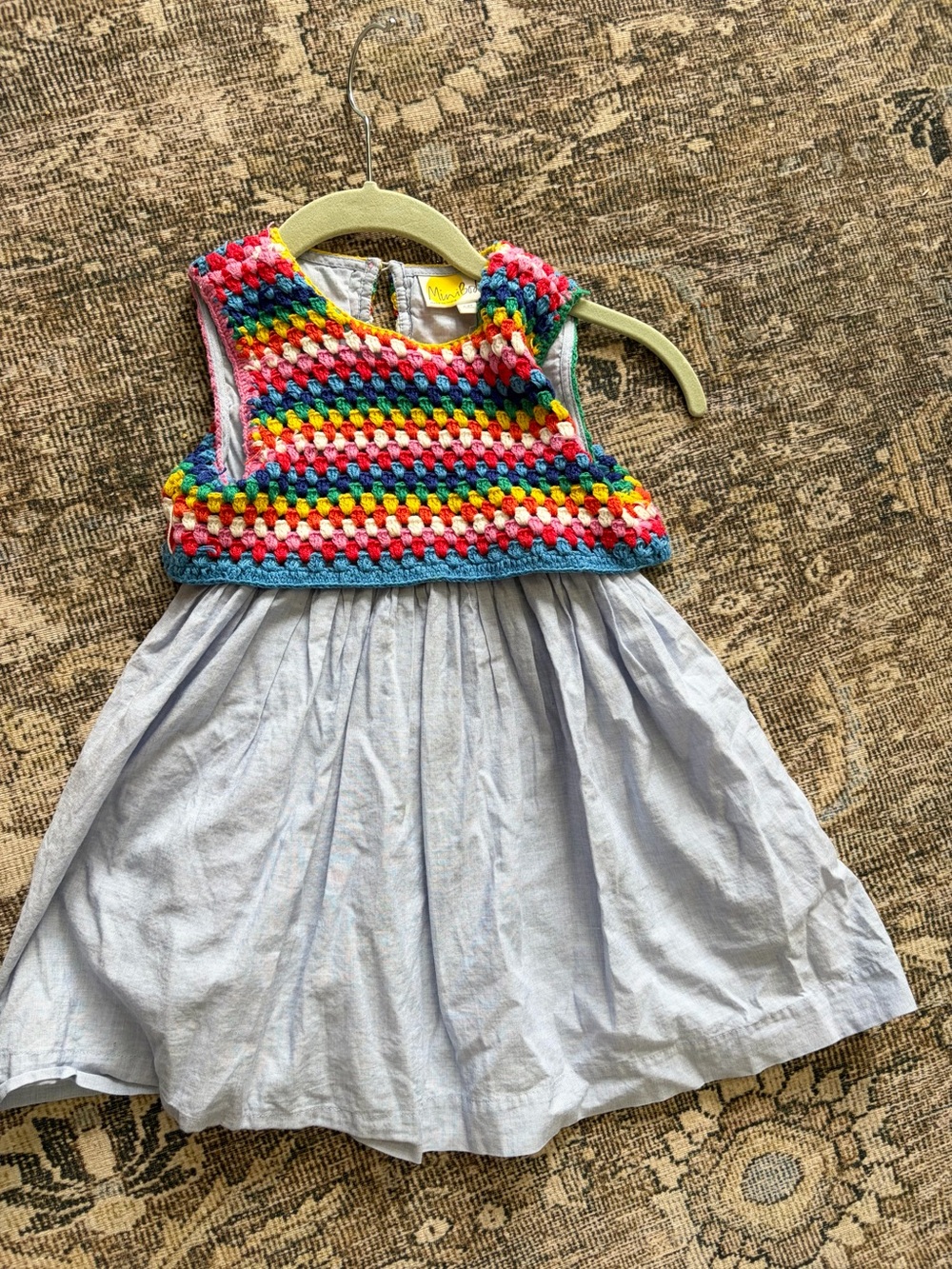 Mini Boden Multicolor Crochet Top Blue Skirt Dress